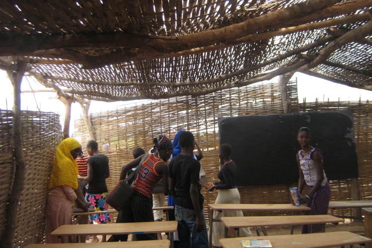 Students leaving the classroom.