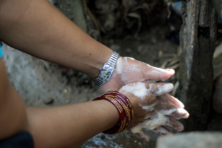 Hands washed with soap.