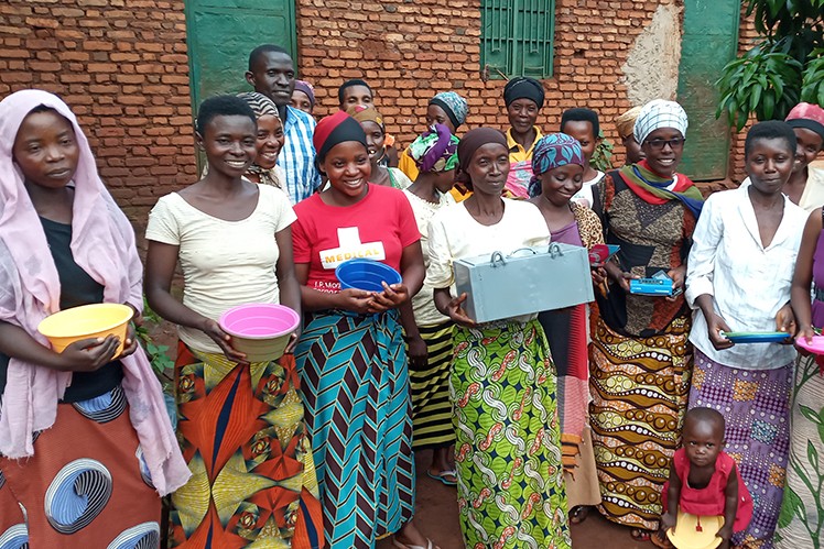 Black women waiting for relief supplies to be distributed